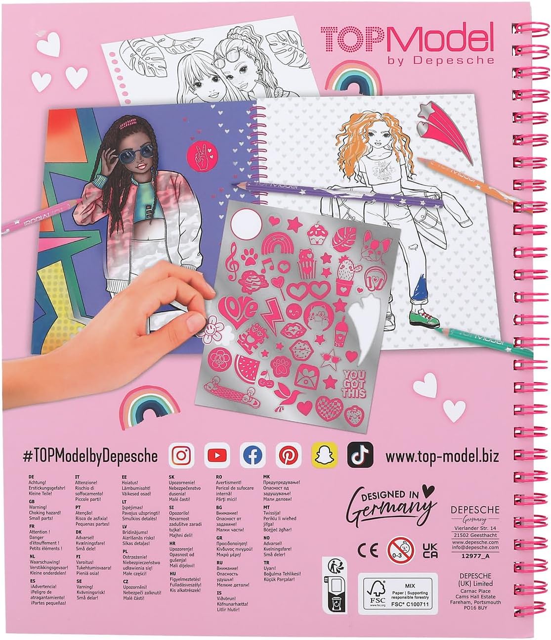 Depesche 12977 TOPModel - Malbuch mit Pailletten Design, 40 Model Motive zum kreativen Gestalten, inkl. Stickerbogen