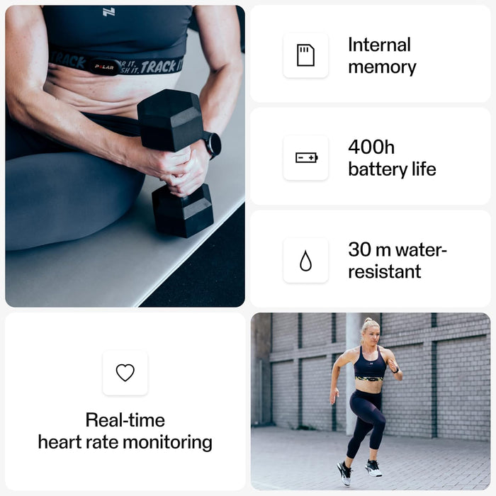 Polar H10 Heart Rate Monitor – ANT + , Bluetooth - Waterproof HR Sensor with Chest Strap - Built-in memory, Software updates - Works with Fitness apps, Cycling computers, Black Crush H10 M-XXL Black Crush