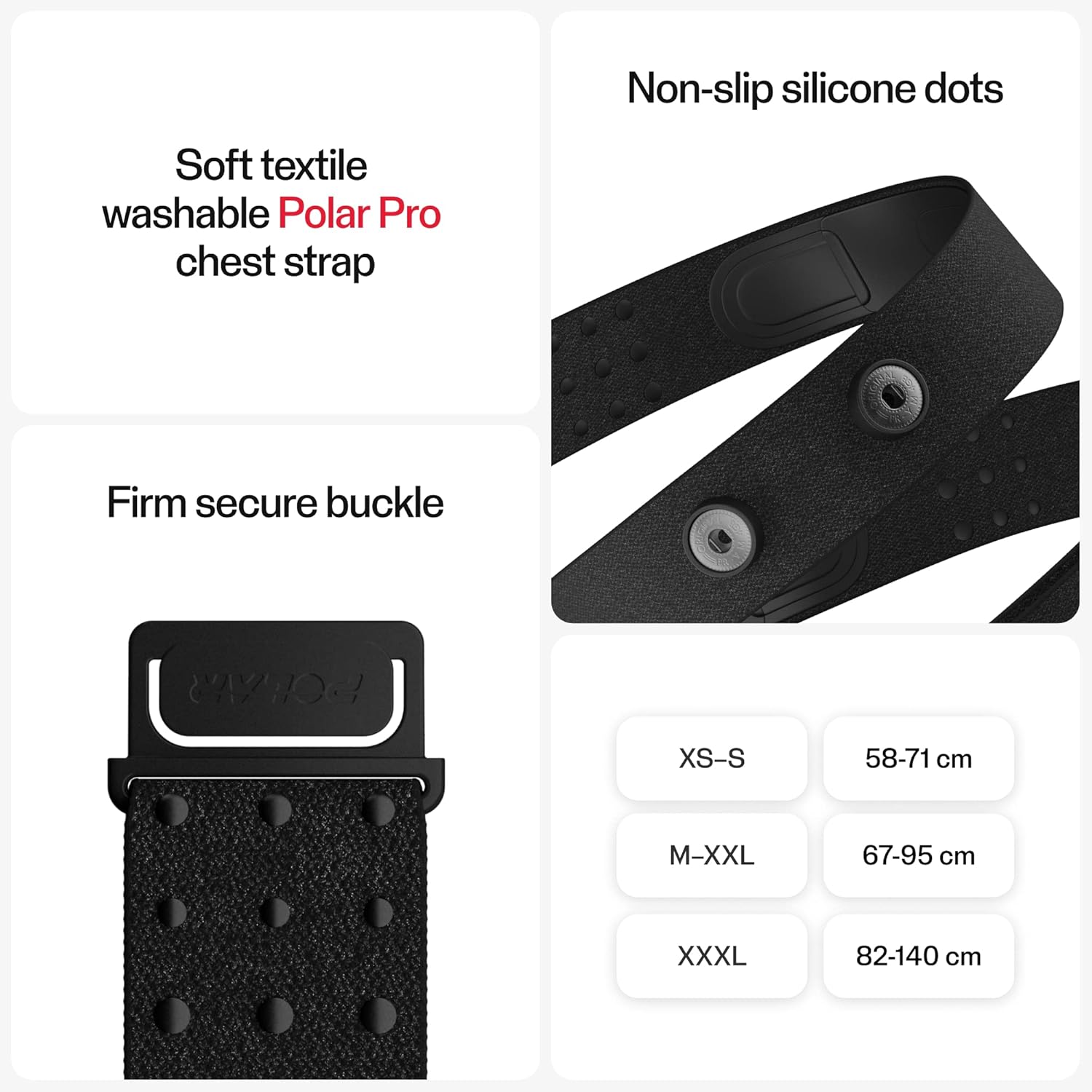 Polar H10 Heart Rate Monitor – ANT + , Bluetooth - Waterproof HR Sensor with Chest Strap - Built-in memory, Software updates - Works with Fitness apps, Cycling computers, Black Crush H10 M-XXL Black Crush