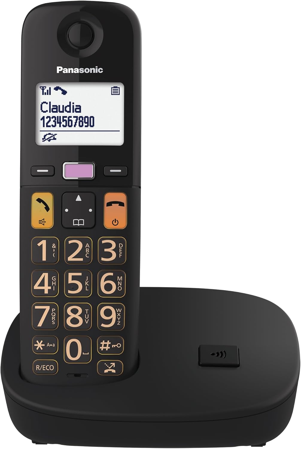 Panasonic KX-TGU110EXB - Telefono digitale senza fili con segreteria telefonica, unità base e 1 combinato, schermo LCD, tasti grandi, chiamata preferita, compatibile con apparecchi acustici, nero