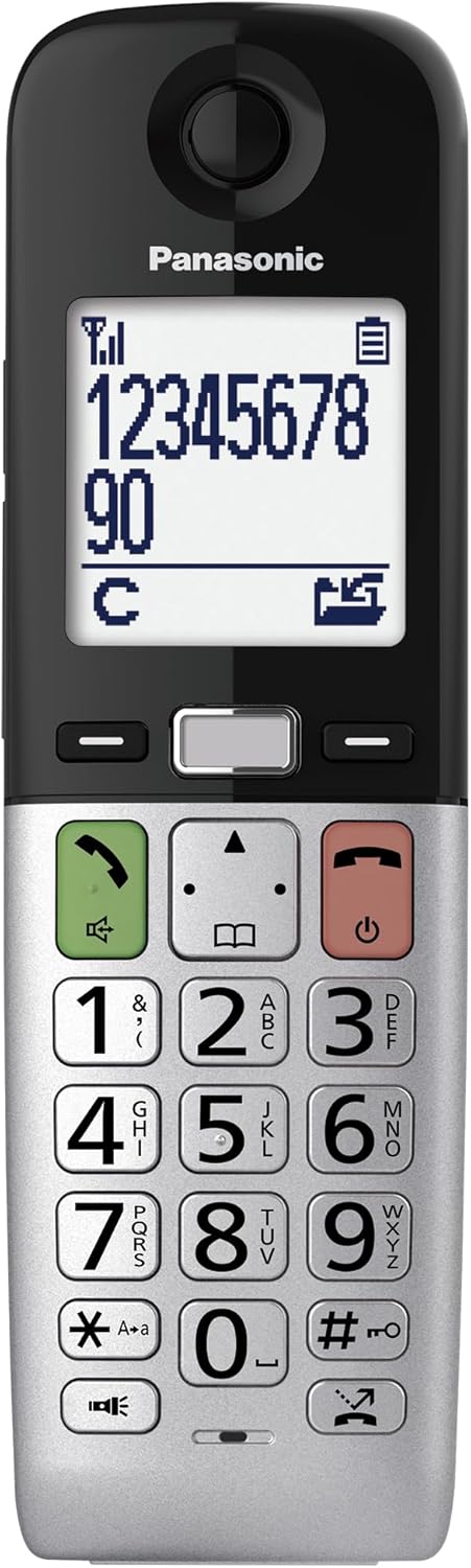 Panasonic KX-TGU430EXB - Telefono cordless digitale con segreteria telefonica, volume amplificato, unità base e 1 auricolare, display LCD, torcia compatibile con cuffie, nero e argento