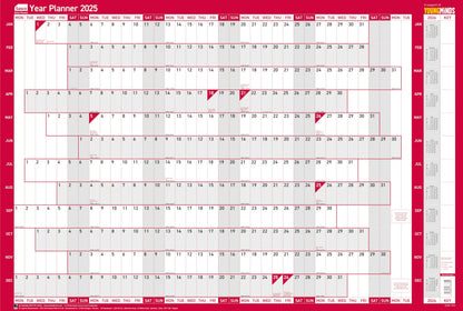 Sasco 2025 Compact Yearly Wall Planner, Paper Mini Whiteboard Poster Style Dry Erase Calendar, Small Wall Planner with Dry Erase Pen, Pen Clip & Stickers, Wall Chart, Blue, 610x405mm, 2410244