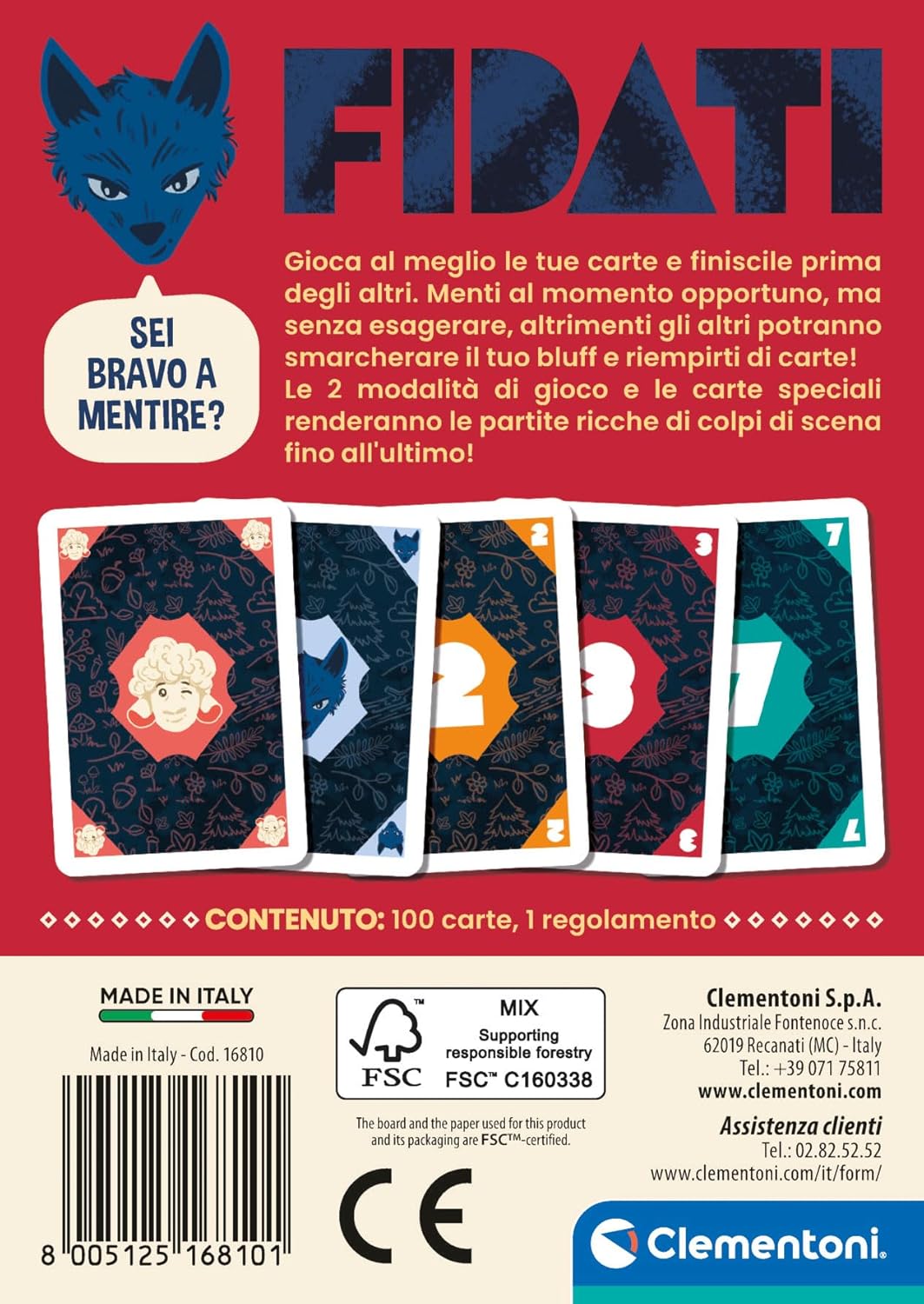 Clementoni - 16810 - Fidati - Gioco di Bluff, Carte Da Gioco Per Adulti e Bambini, Gioco Da Tavolo 8 Anni, Divertimento Per Famiglie, 3-10 Giocatori, Gioco Di Società, In Italiano, Made In Italy