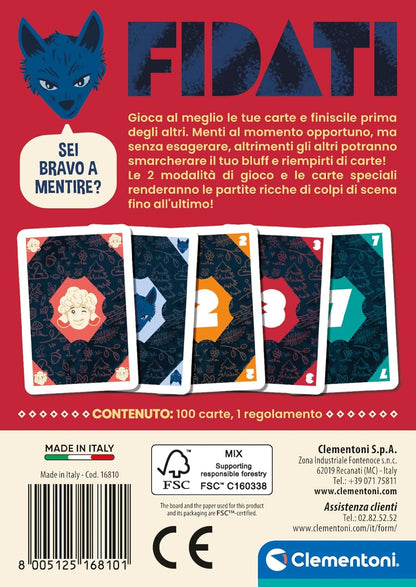 Clementoni - 16810 - Fidati - Gioco di Bluff, Carte Da Gioco Per Adulti e Bambini, Gioco Da Tavolo 8 Anni, Divertimento Per Famiglie, 3-10 Giocatori, Gioco Di Società, In Italiano, Made In Italy