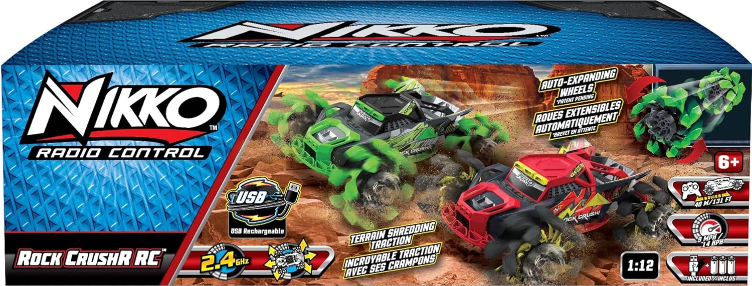 Nikko 10212 Rock CrushR Remote Control RC Car, Offroad Vehicle up to 14 km/h, Automatic Extending Wheels, Extra Grip, 100 m Range, 2.4 GHz, Children from 6 Years & Adults, Approx. 33 cm