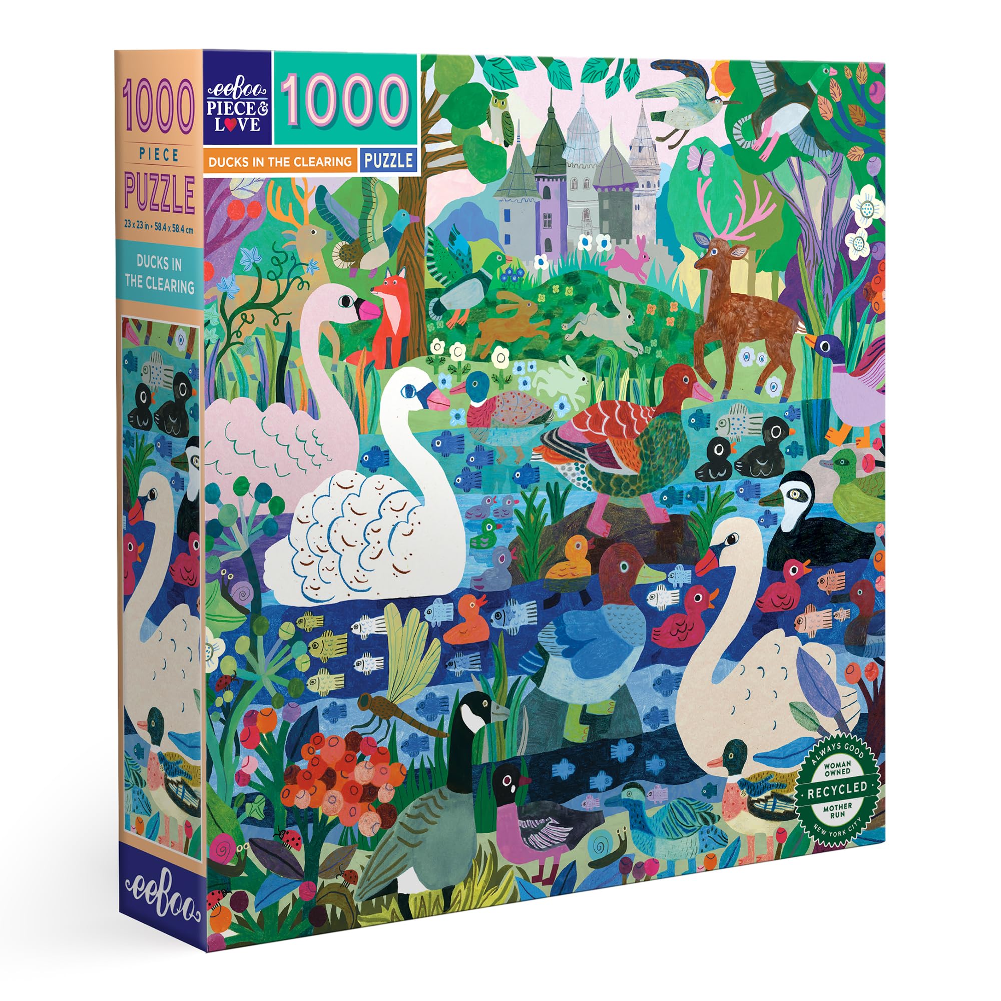 eeBoo - Duck in The Clearing gerecycled karton puzzel 1000 stukjes kleurrijk met dieren - PZTDIC
