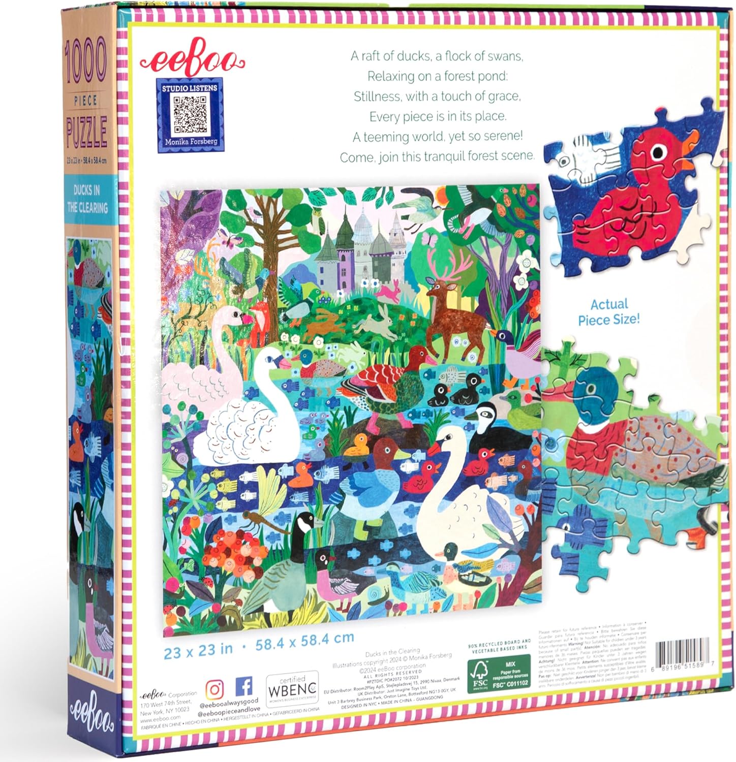 eeBoo - Duck in The Clearing gerecycled karton puzzel 1000 stukjes kleurrijk met dieren - PZTDIC