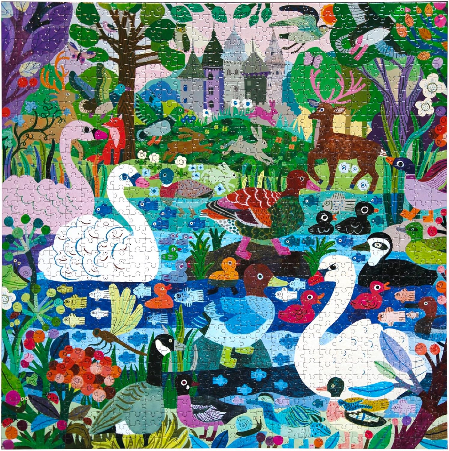 eeBoo - Duck in The Clearing gerecycled karton puzzel 1000 stukjes kleurrijk met dieren - PZTDIC