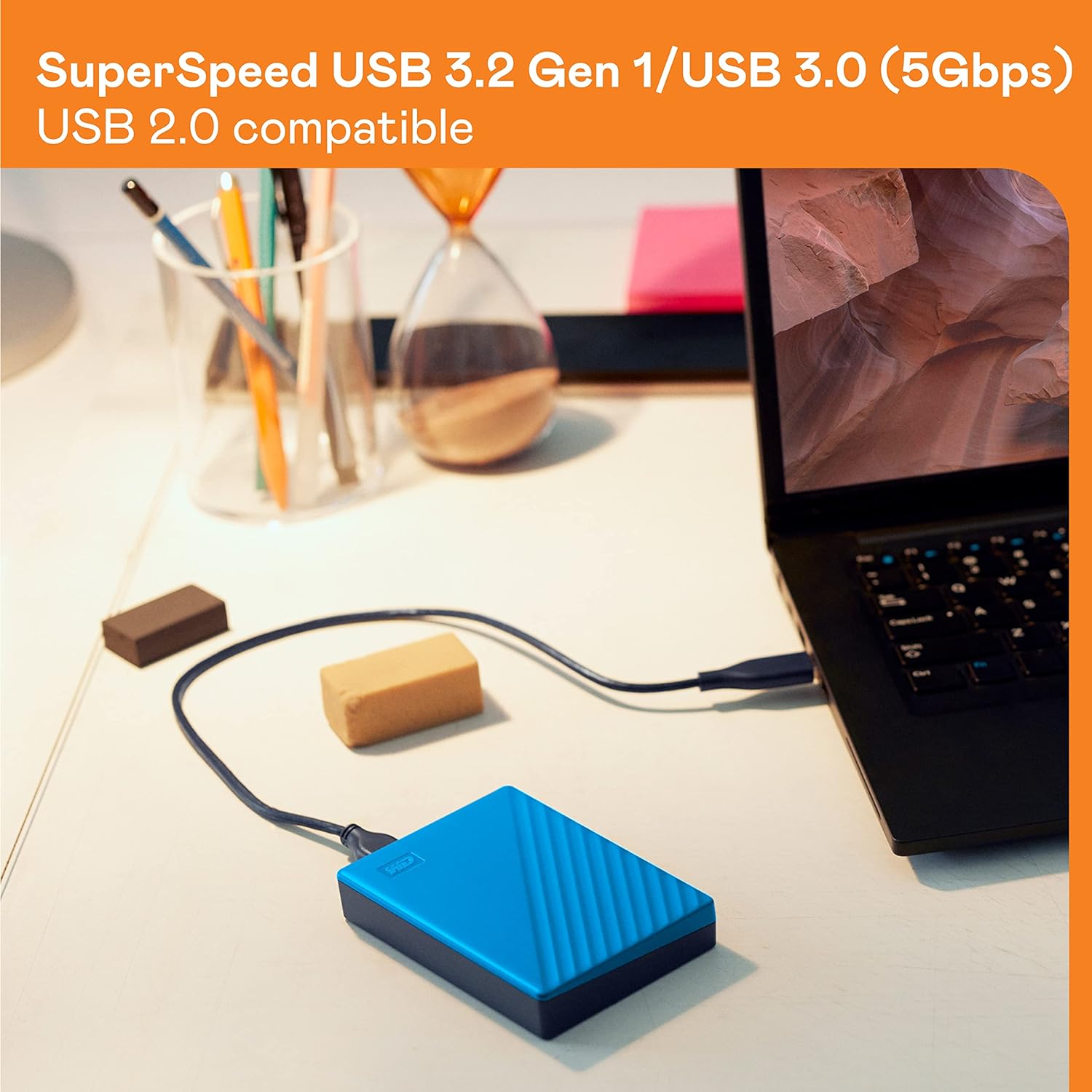 WD 6TB My Passport portable external storage, external hard drive, USB 3.0, portable HDD with software for device management, backup and password protection, works with PC, Xbox &Playstation, Blue HDD Blue 6TB PC HDD with Auto Backup Software