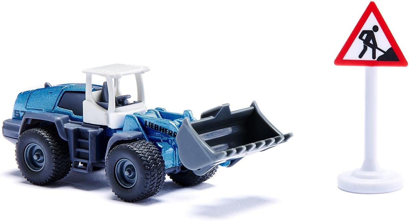 siku 6336, Construction Site Gift Set with Truck, Forklift, Loader, 6 Pallets, 2 Traffic Signs, Metal,Plastic, yellow,Blue, Moving Parts