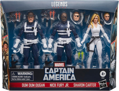 Marvel Legends Series S.H.I.E.L.D. Nick Fury Jr., Sharon Carter, and Dum Dum Dugan Action Figures
