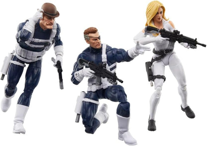 Marvel Legends Series S.H.I.E.L.D. Nick Fury Jr., Sharon Carter, and Dum Dum Dugan Action Figures
