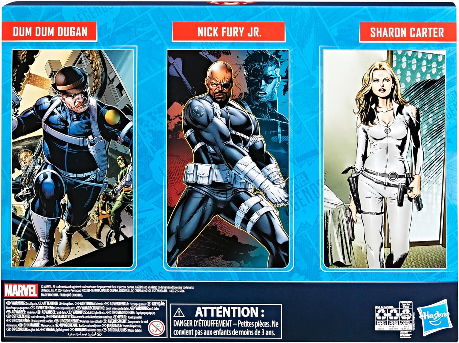 Marvel Legends Series S.H.I.E.L.D. Nick Fury Jr., Sharon Carter, and Dum Dum Dugan Action Figures