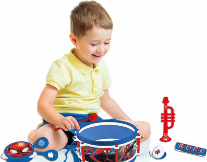 Lexibook K360SP Marvel Spiderman Set of 7 Instruments (Drum, Maracas, Castanet, Harmonica, Recorder, Trumpet, Tambourine), Musical Toy, Convenient Game to Carry, Blue/Red