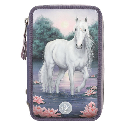 Depesche 12947 Miss Melody 3 Compartments Filled in Purple, with LED, Water Lilies and Horse Patterns, Pencil Case, Ruler, Scissors etc, 0012947