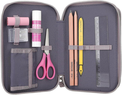 Depesche 12947 Miss Melody 3 Compartments Filled in Purple, with LED, Water Lilies and Horse Patterns, Pencil Case, Ruler, Scissors etc, 0012947