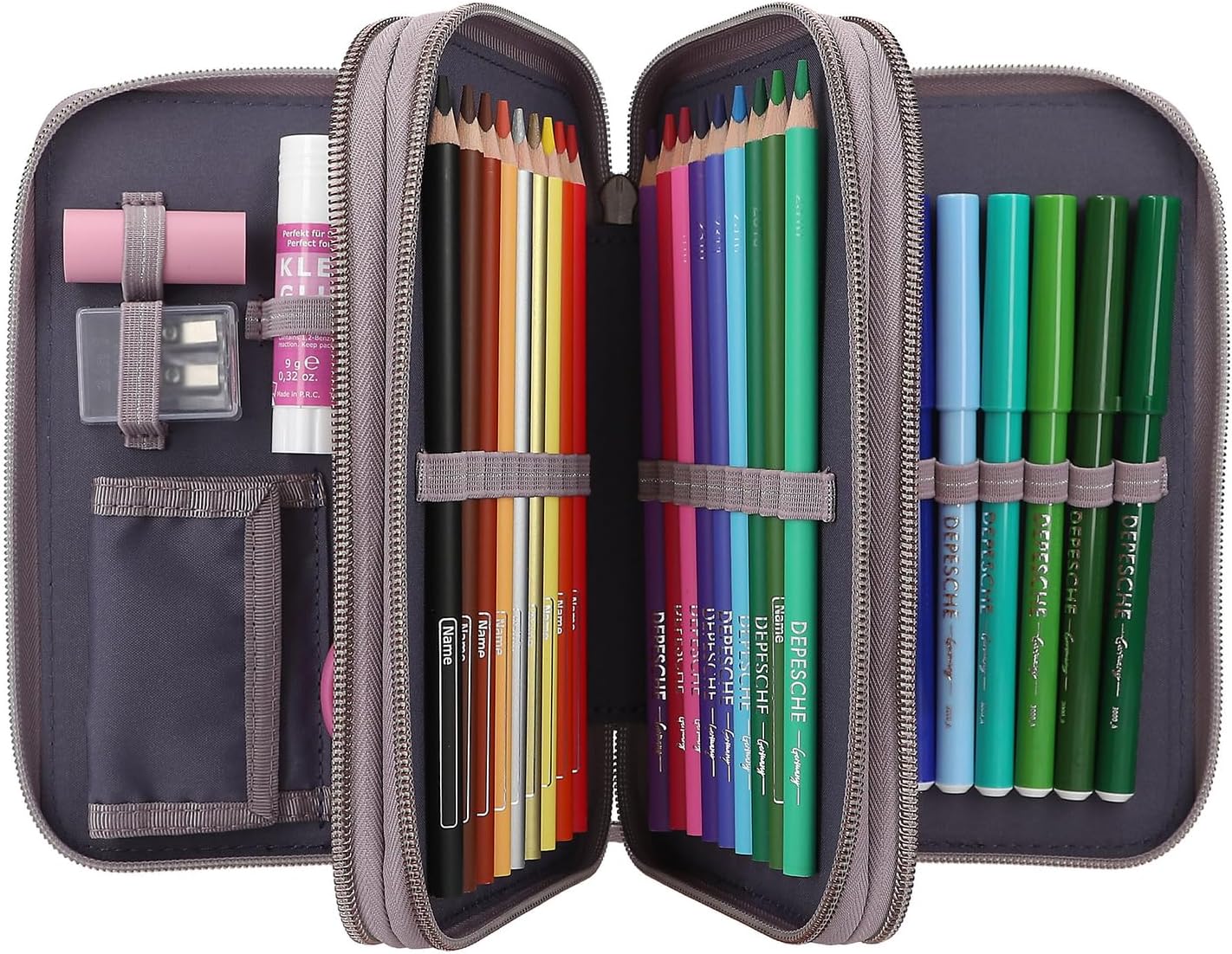 Depesche 12947 Miss Melody 3 Compartments Filled in Purple, with LED, Water Lilies and Horse Patterns, Pencil Case, Ruler, Scissors etc, 0012947