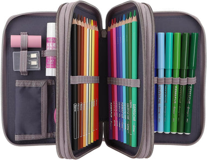 Depesche 12947 Miss Melody 3 Compartments Filled in Purple, with LED, Water Lilies and Horse Patterns, Pencil Case, Ruler, Scissors etc, 0012947