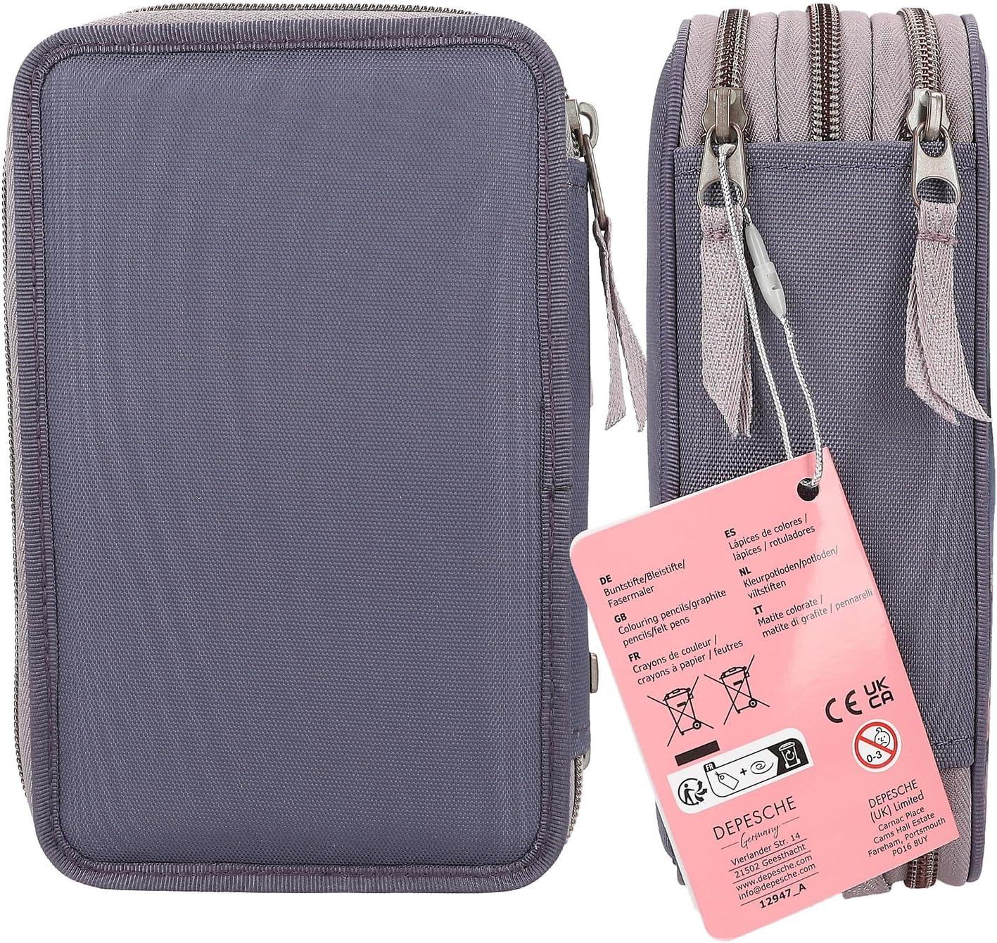 Depesche 12947 Miss Melody 3 Compartments Filled in Purple, with LED, Water Lilies and Horse Patterns, Pencil Case, Ruler, Scissors etc, 0012947