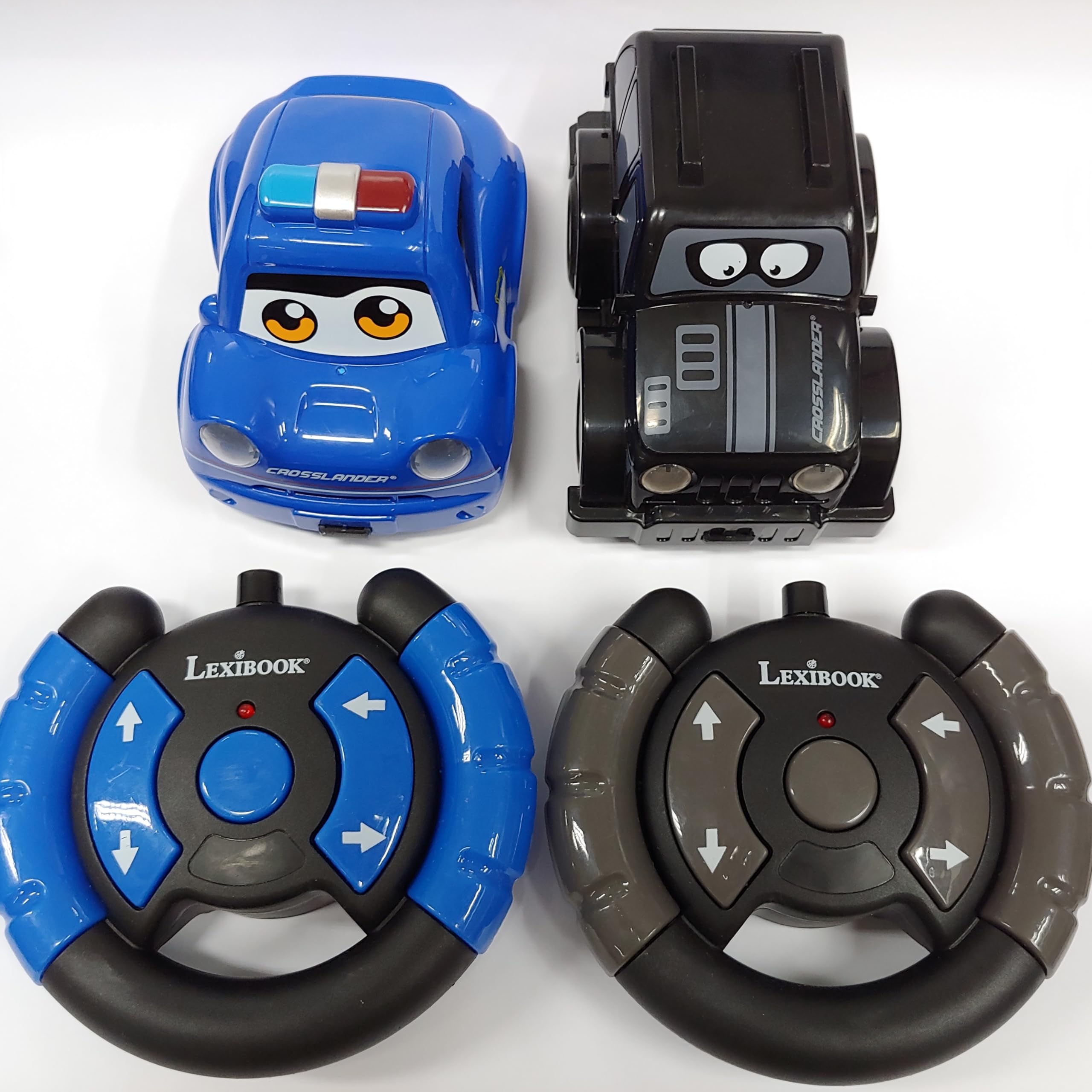 Lexibook RC12 Crosslander Twin, Set of 2 Radio (Police, Thief's car), up to 12km/h, Sound and Light Effects, 2 Remote Controls, Black/Blue
