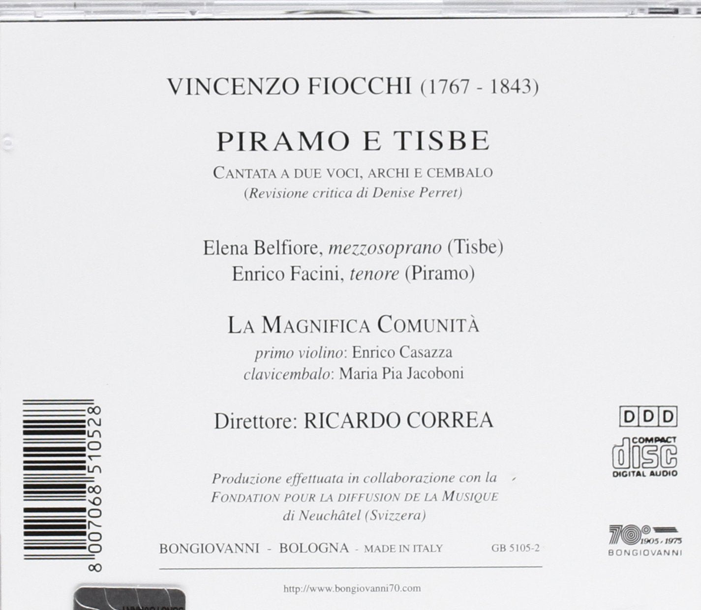 Piramo E Tisbe: Cantata for 2 VCS Strings & Harpsichord