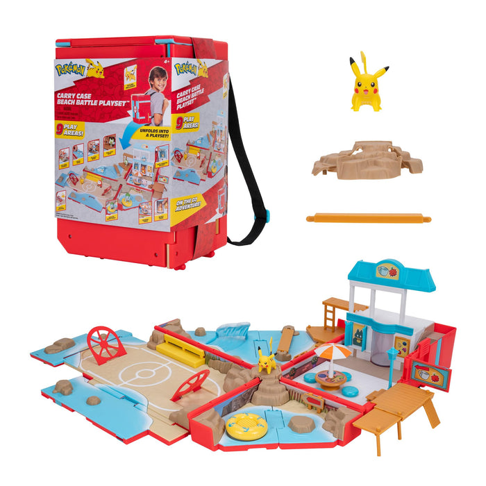 Pokémon Carry Case Beach Battle Playset - Portable Transforming Backpack Playset with Action Features and 2-inch Pikachu Battle Figure