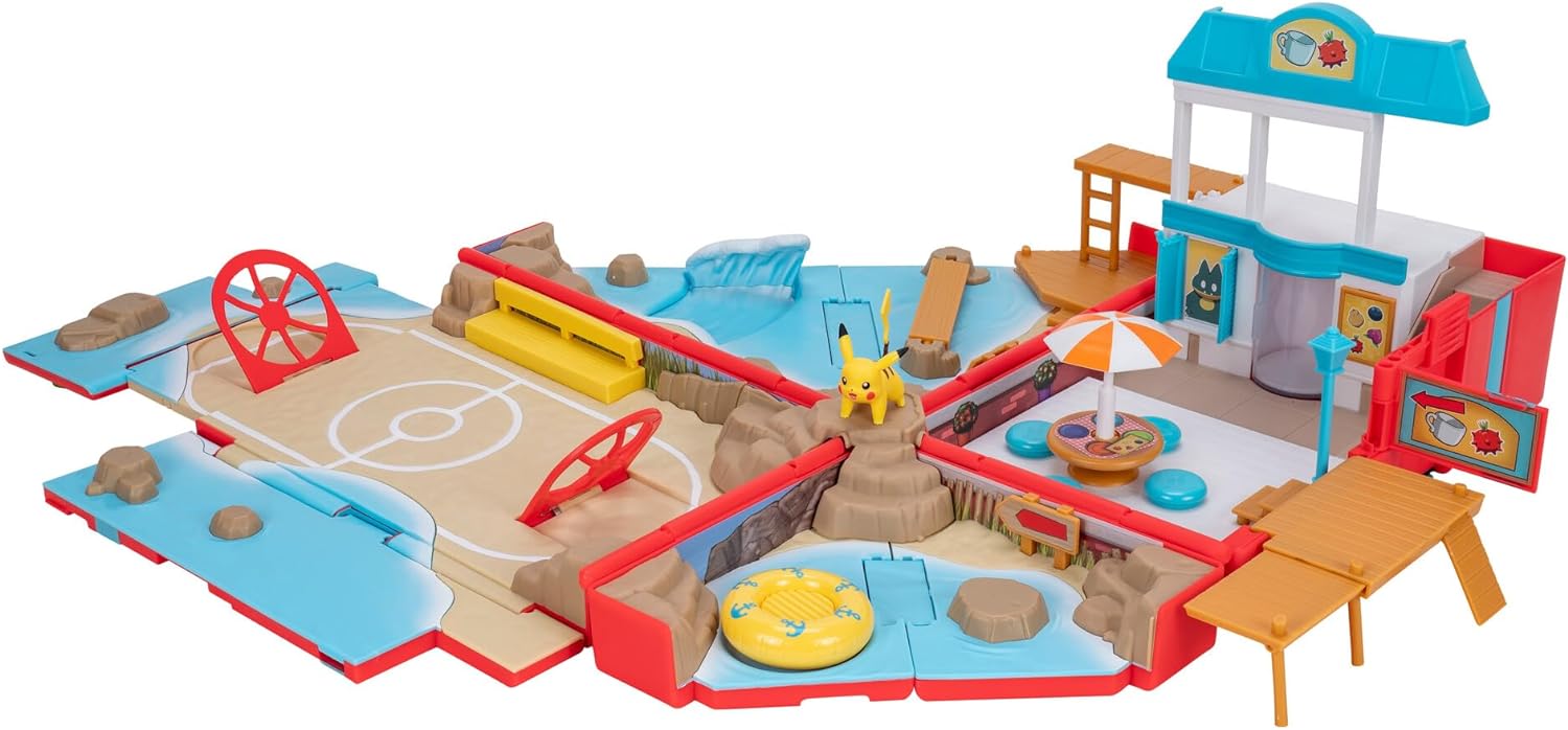Pokémon Carry Case Beach Battle Playset - Portable Transforming Backpack Playset with Action Features and 2-inch Pikachu Battle Figure