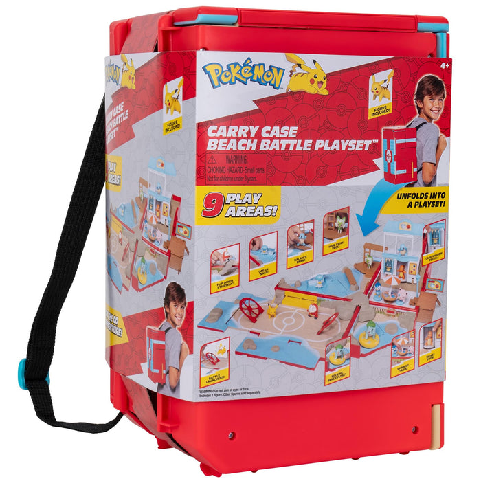 Pokémon Carry Case Beach Battle Playset - Portable Transforming Backpack Playset with Action Features and 2-inch Pikachu Battle Figure