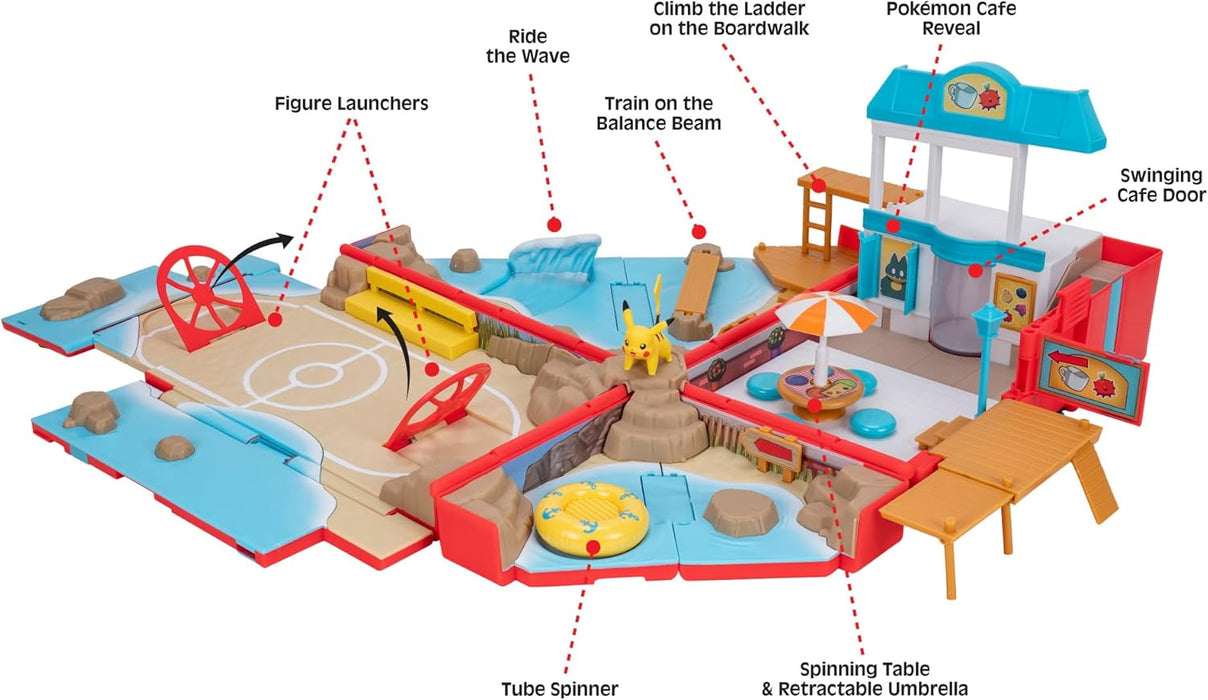 Pokémon Carry Case Beach Battle Playset - Portable Transforming Backpack Playset with Action Features and 2-inch Pikachu Battle Figure