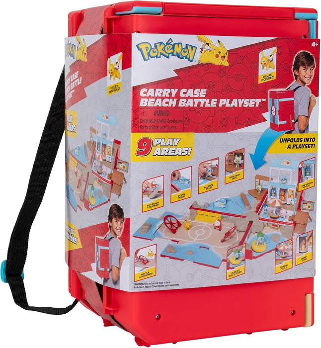 Pokémon Carry Case Beach Battle Playset - Portable Transforming Backpack Playset with Action Features and 2-inch Pikachu Battle Figure