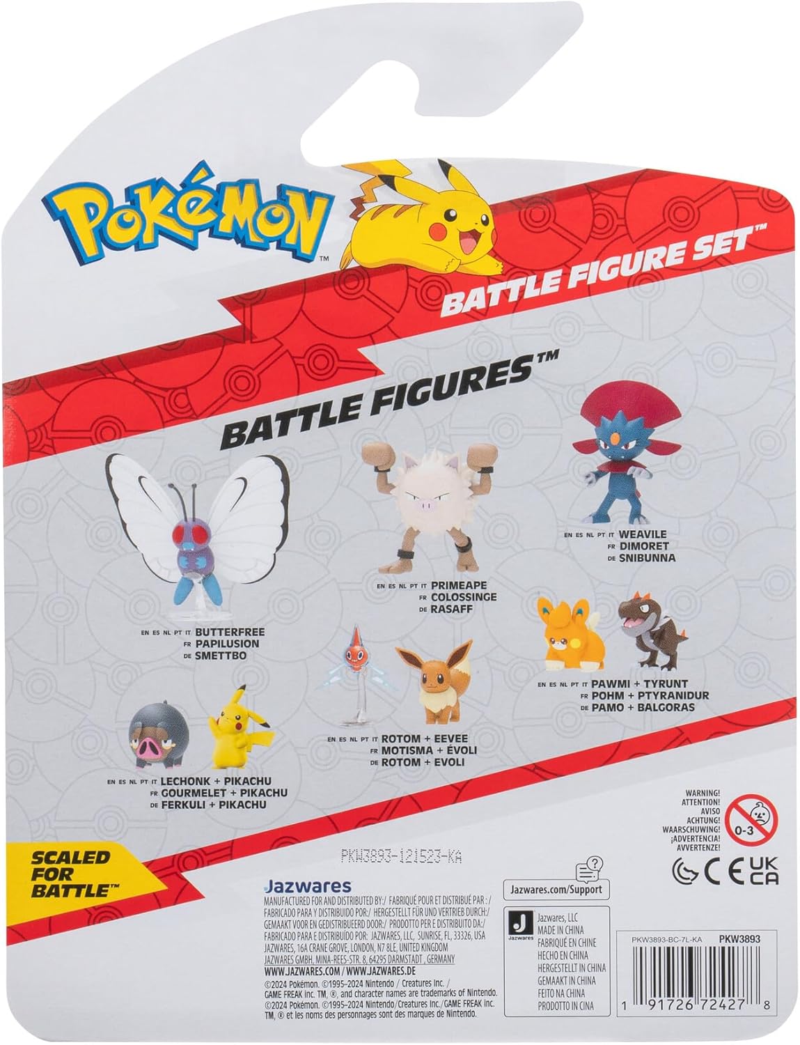 Pokémon PKW3893 Battle Figure Set - Pikachu, Miniras, Bisaknosp, Official Figures Set