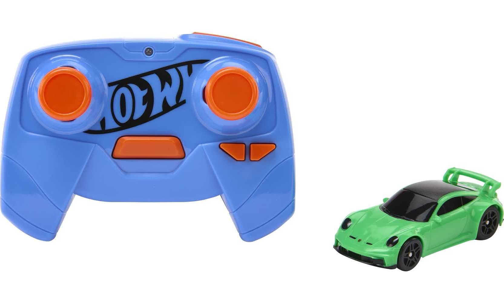 Hot Wheels RC Cars, Remote-Control Porsche 911 in 1:64 Scale, Recharges with USB Cable, On- and Off-Track Racing, Turbo Boost, Gift for Kids, HLT20 Posche 911