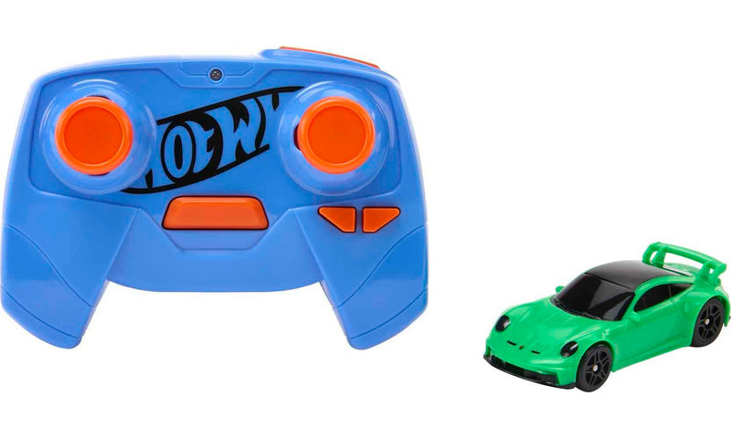 Hot Wheels RC Cars, Remote-Control Porsche 911 in 1:64 Scale, Recharges with USB Cable, On- and Off-Track Racing, Turbo Boost, Gift for Kids, HLT20 Posche 911