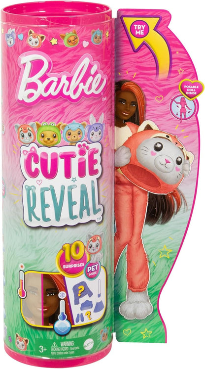 Barbie Cutie Reveal Serie Disfraces Gatito panda rojo Animal revela muñeca con mascota y accesorios sorpresa de moda, juguete +3 años (Mattel HRK23