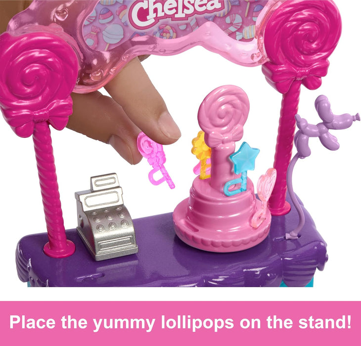 Barbie Chelsea Doll & Lollipop Stand Playset with Accessories, 10-Piece Toy Set from Barbie and Stacie to the Rescue movie, HRM07