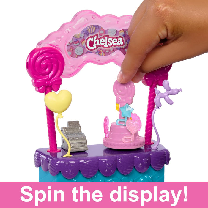 Barbie Chelsea Doll & Lollipop Stand Playset with Accessories, 10-Piece Toy Set from Barbie and Stacie to the Rescue movie, HRM07
