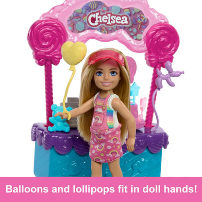 Barbie Chelsea Doll & Lollipop Stand Playset with Accessories, 10-Piece Toy Set from Barbie and Stacie to the Rescue movie, HRM07