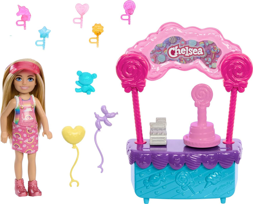 Barbie Chelsea Doll & Lollipop Stand Playset with Accessories, 10-Piece Toy Set from Barbie and Stacie to the Rescue movie, HRM07