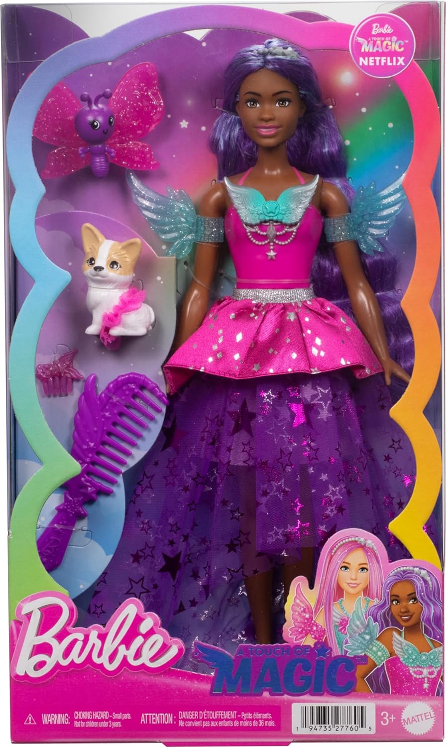 Barbie Doll with 2 Fantasy Pets & Dress, Barbie “Brooklyn” Doll From Barbie A Touch of Magic, 7-inch Long Hair, JCW49