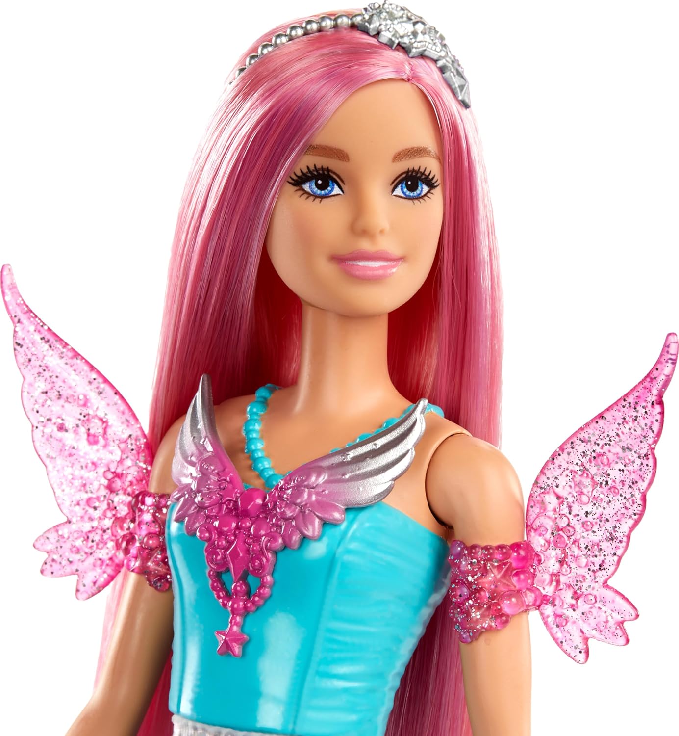 Barbie Muñeca Malibú Hada con Dos Mascotas fantasía, Pelo Rosa, Accesorios para peinar, alas y Vestido de Estrellas, de la Serie Un Toque de Magia, Juguete +3 años (JCW48