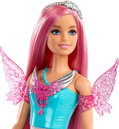 Barbie Muñeca Malibú Hada con Dos Mascotas fantasía, Pelo Rosa, Accesorios para peinar, alas y Vestido de Estrellas, de la Serie Un Toque de Magia, Juguete +3 años (JCW48