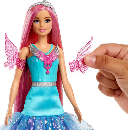 Barbie Muñeca Malibú Hada con Dos Mascotas fantasía, Pelo Rosa, Accesorios para peinar, alas y Vestido de Estrellas, de la Serie Un Toque de Magia, Juguete +3 años (JCW48
