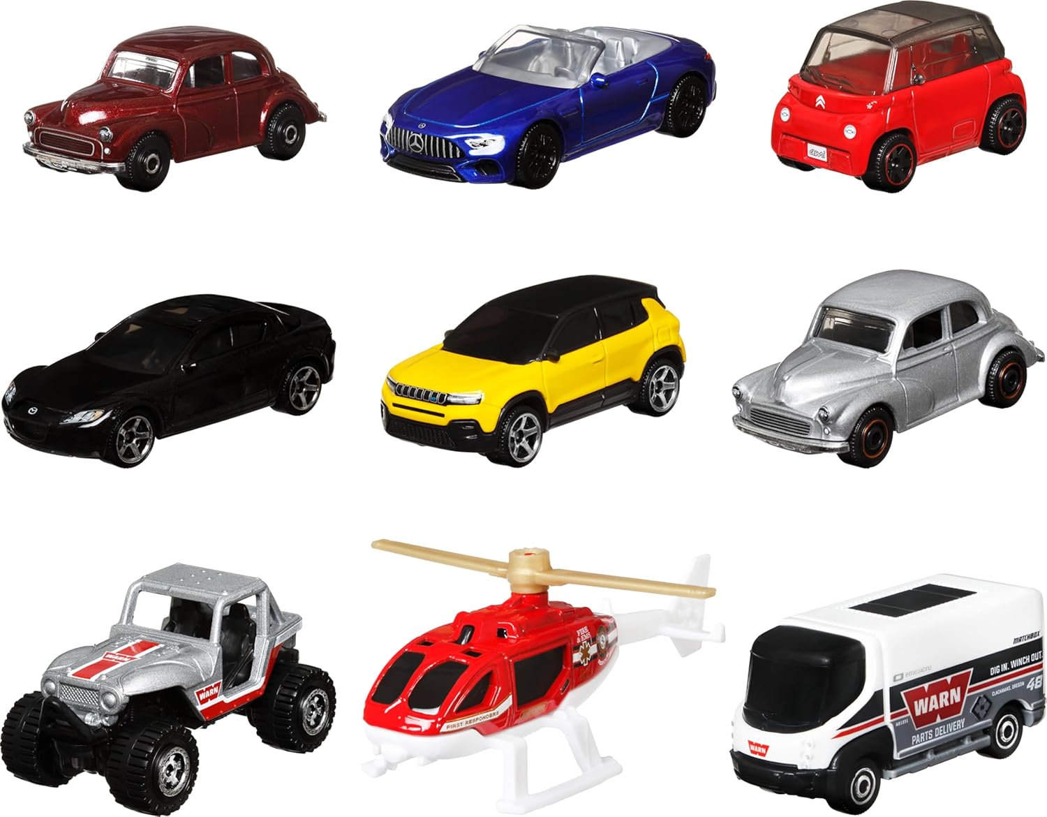 Matchbox 9-Pack Vehicles, Collection of 9 1:64 Scale Die-Cast Toy Cars Featuring Real-World Replicas of Recognizable Vehicles for Collectors and Kids 3 Years Old & Older, X7111 Single Limited edition