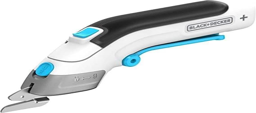 Black+Decker Powered Scissors 3.6v, Extra long trigger, LED light, Ultra-ergonomic design, 1.5Ah battery, USB charging, includes 2 cutting blades BCSC115-XJ