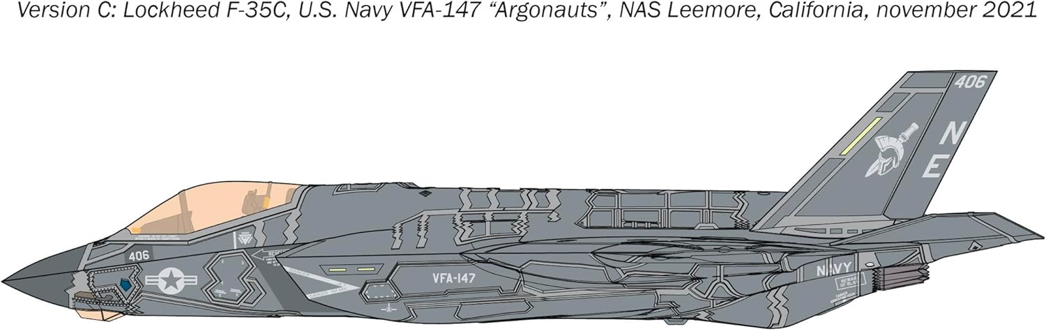 Italeri 1469 1:72 F-35C Lightning II Model Building Kit, Stand Model Building, Crafts, Hobby, Gluing, Plastic Kit, Detailed Military Kit