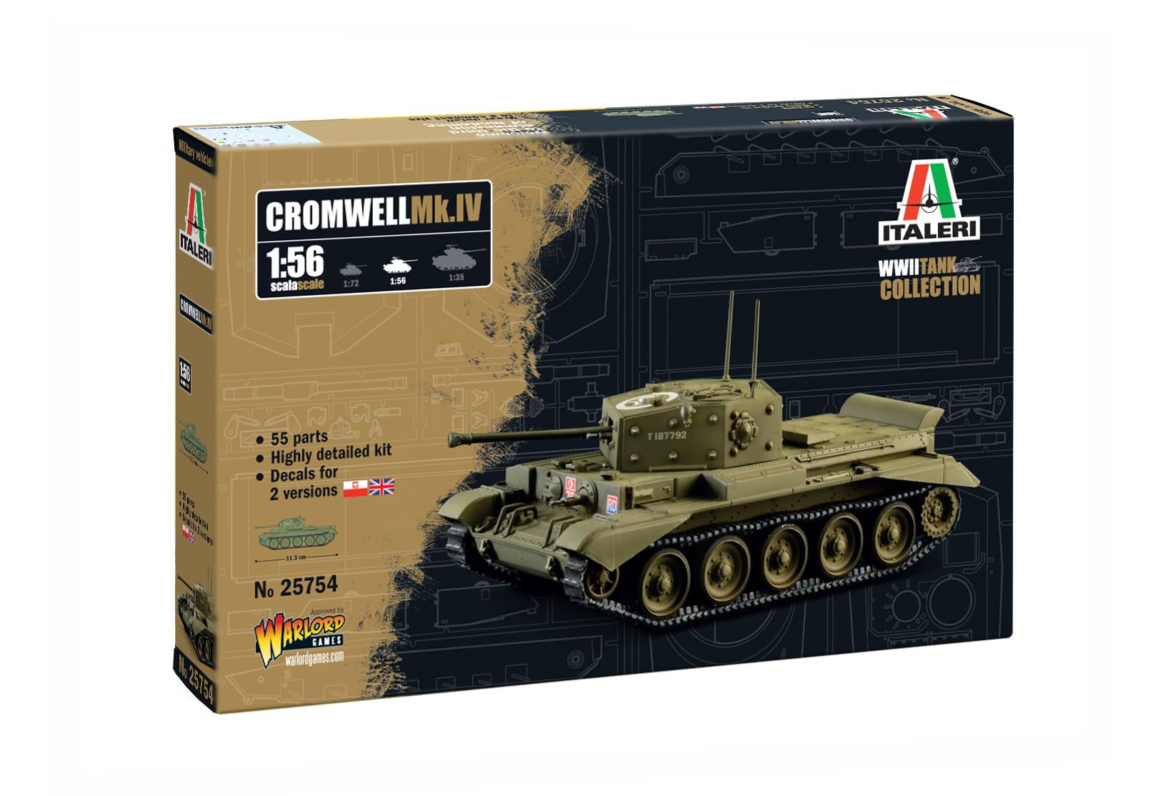 Italeri 25754 Cromwell MK IV, standing model building, crafts, hobby, gluing, plastic, detailed military kit, tank 1:56