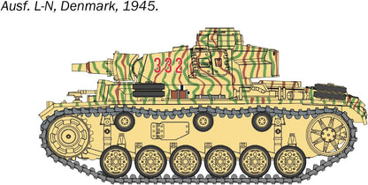 Italeri 25757 Pz.Kpfw. III Ausf. J/L/M/N, standing model building, crafts, hobby, gluing, plastic, detailed military kit, tank 1:56