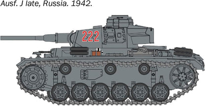 Italeri 25757 Pz.Kpfw. III Ausf. J/L/M/N, standing model building, crafts, hobby, gluing, plastic, detailed military kit, tank 1:56