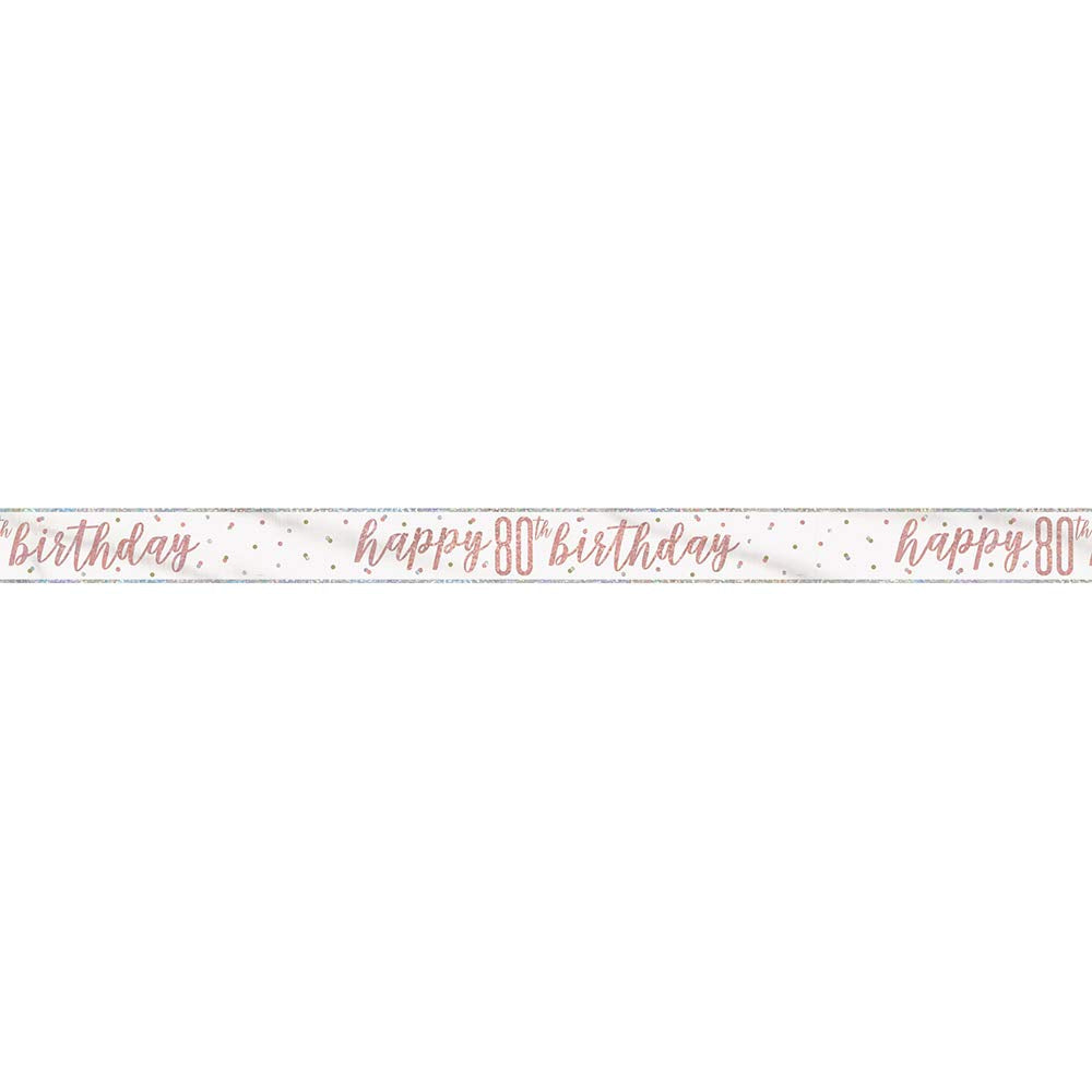 Unique-Happy 80th Birthday Foil Banner-9' | Glittery Rosegold | 1 Pc. Cartel de Cumpleaños Número 80-2,74 m-Tema Glitz Oro Rosa y Plata-1 Unidad (Paquete de 1), color rose gold, age 80 (84860