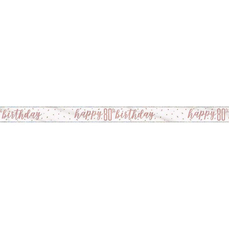 Unique-Happy 80th Birthday Foil Banner-9' | Glittery Rosegold | 1 Pc. Cartel de Cumpleaños Número 80-2,74 m-Tema Glitz Oro Rosa y Plata-1 Unidad (Paquete de 1), color rose gold, age 80 (84860